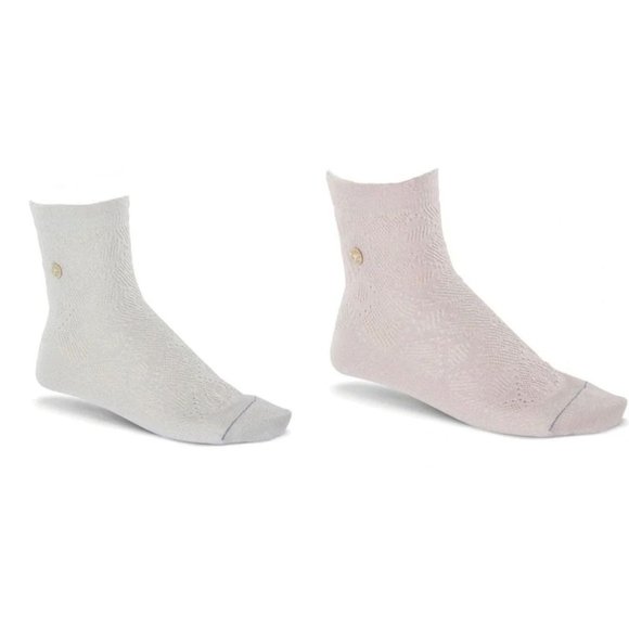 2PR Birkenstock Cotton Bling Ajour Socks Gray & Blush Pink Metallic Size… - Picture 1 of 4